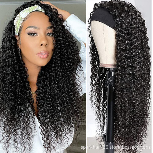 Headband wigs Top Virgin Kinky Curly 150% Density Natural Color human hair for black women Machine Made wig wholesale vendors